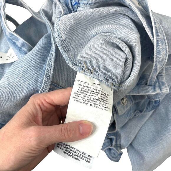 NEW Mango light‎ blue denim overalls w/ knot straps and deep pockets Size L boho - Picture 12 of 12